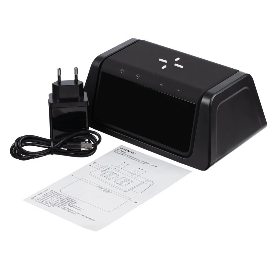 Настольный стерилизатор с беспроводной зарядкой и часами UV Depot, черный фото 8