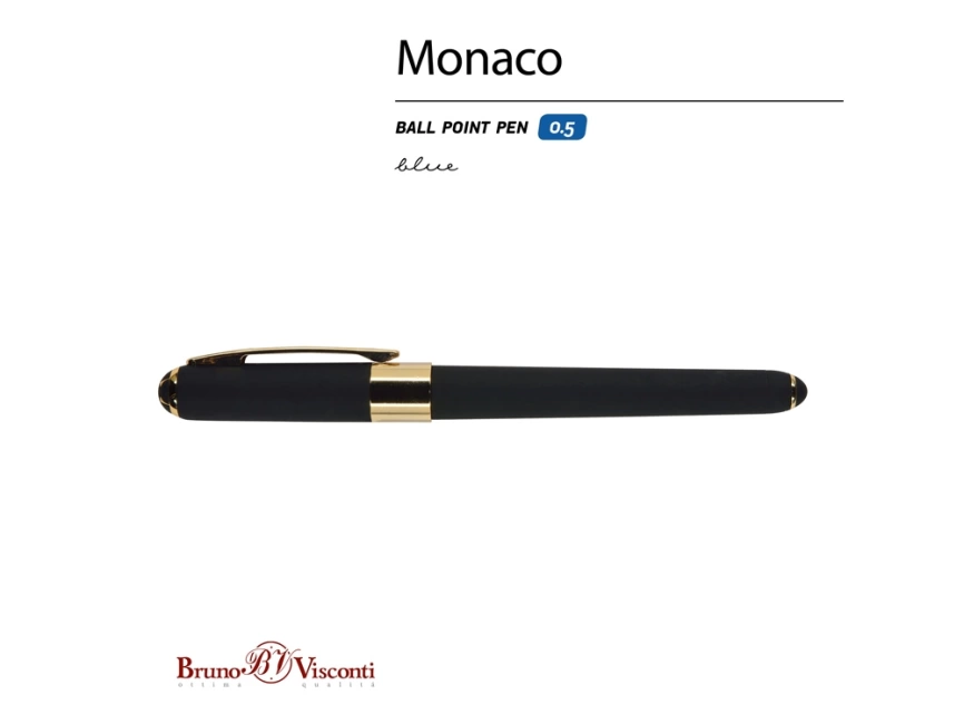 Ручка пластиковая шариковая Monaco, 0,5мм, синие чернила, черный фото 2