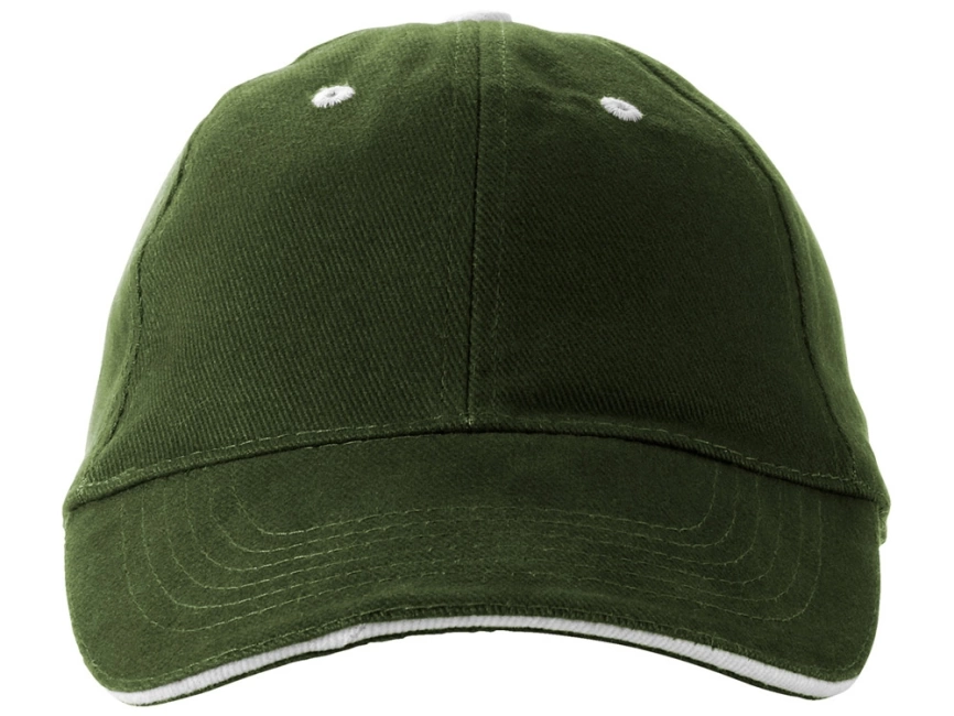 Бейсболка Brent типа сэндвич, 6 панелей, зеленый армейский/белый фото 3