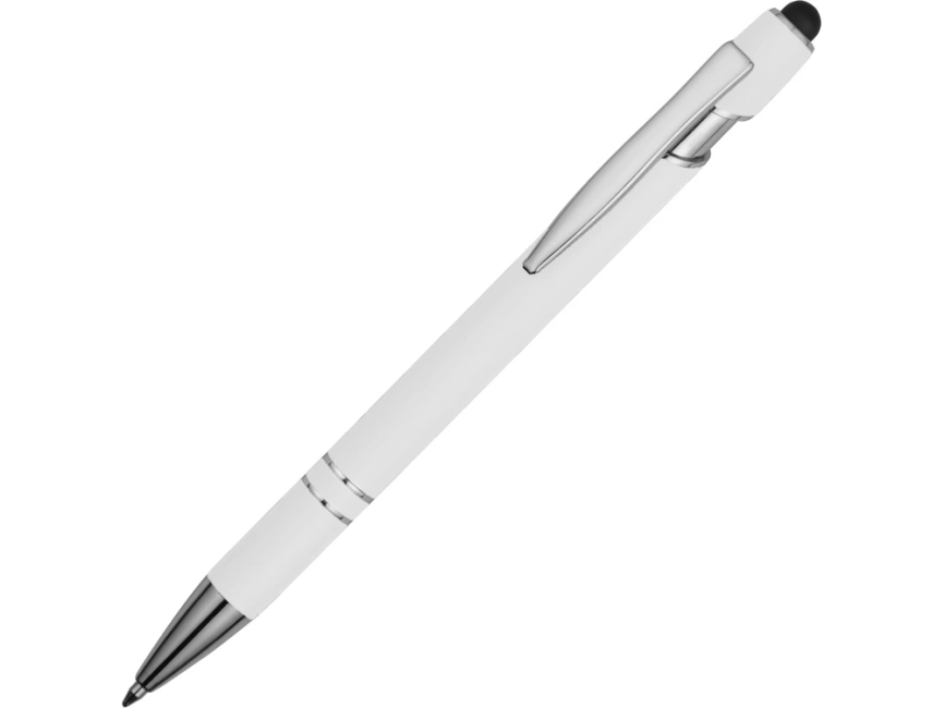 Ручка металлическая soft-touch шариковая со стилусом Sway, белый/серебристый фото 1