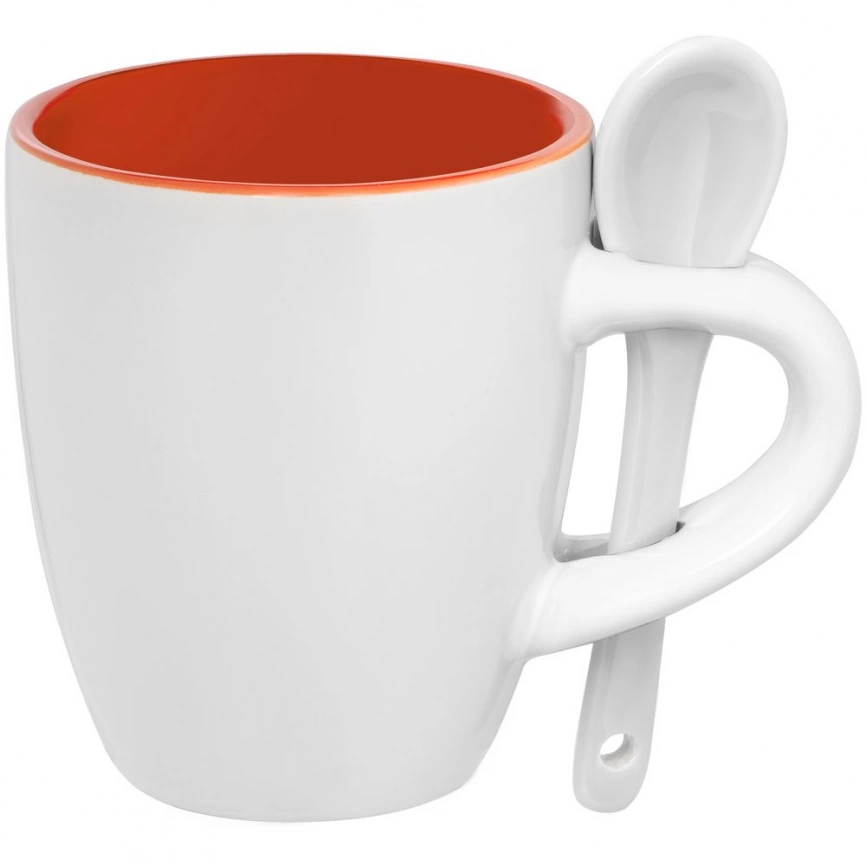 Кофейная кружка Pairy с ложкой, оранжевая с белой фото 1