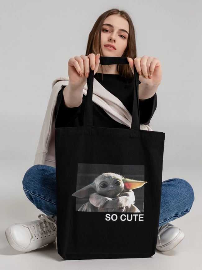 Холщовая сумка Baby Yoda, черная фото 4