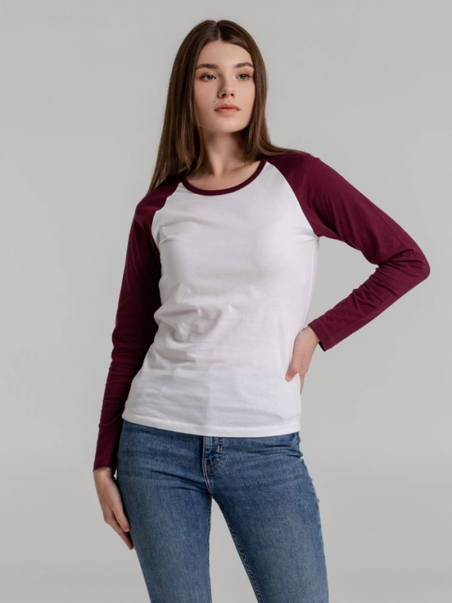 Футболка женская с длинным рукавом Milky LSL белая с бордовым, размер XL фото 8