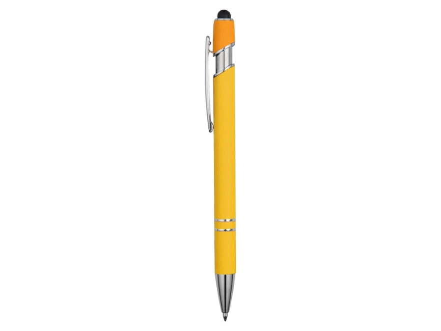 Ручка металлическая soft-touch шариковая со стилусом Sway, желтый/серебристый фото 3