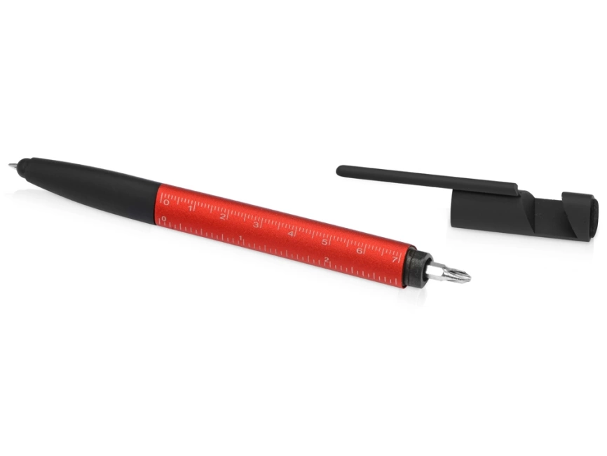 Ручка-стилус металлическая шариковая многофункциональная (6 функций) Multy, красный фото 6