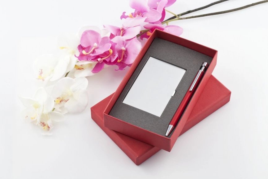 Набор Join: футляр для визиток и шариковая ручка, красный фото 2