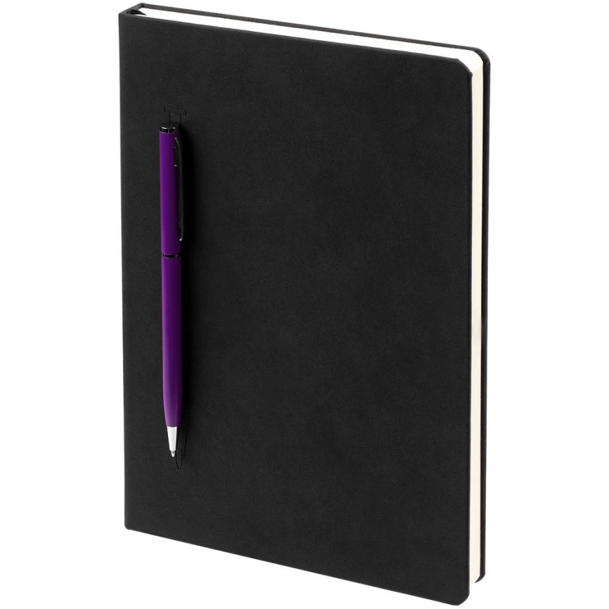 Ежедневник Magnet Chrome с ручкой, черный c фиолетовым фото 1