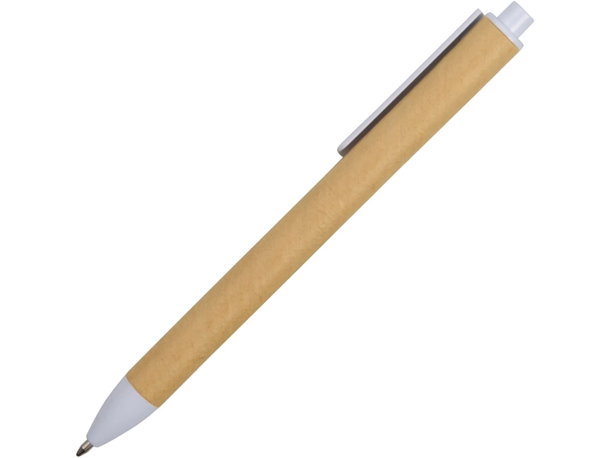Ручка картонная пластиковая шариковая Эко 2.0, бежевый/белый фото 3
