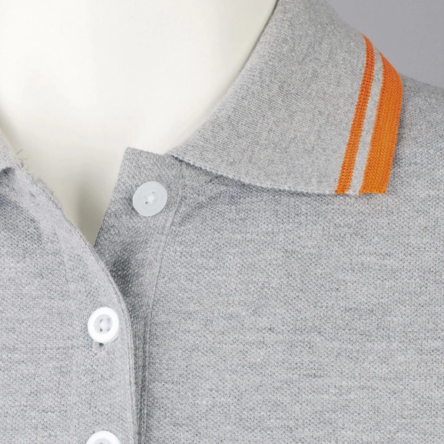 Рубашка поло женская Pasadena Women 200 с контрастной отделкой, серый меланж/оранжевый, размер L фото 5