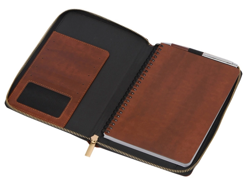 Бизнес-блокнот на молнии А5 Fabrizio с RFID защитой и ручкой, коричневый фото 4