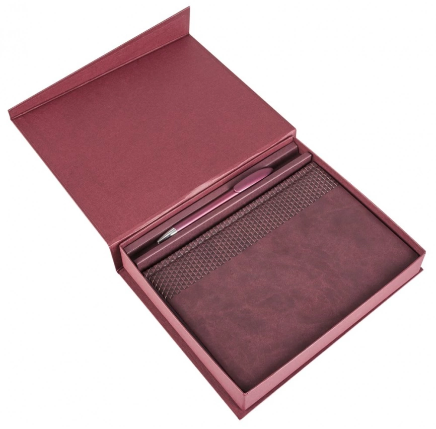 Коробка Duo под ежедневник и ручку, бордовая фото 3