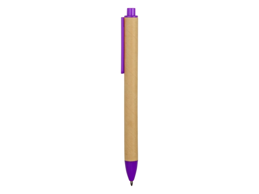 Ручка картонная пластиковая шариковая Эко 2.0, бежевый/фиолетовый фото 3