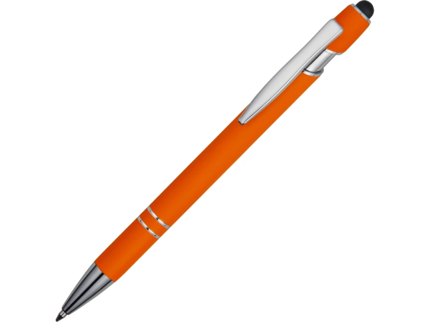 Ручка металлическая soft-touch шариковая со стилусом Sway, оранжевый/серебристый фото 1