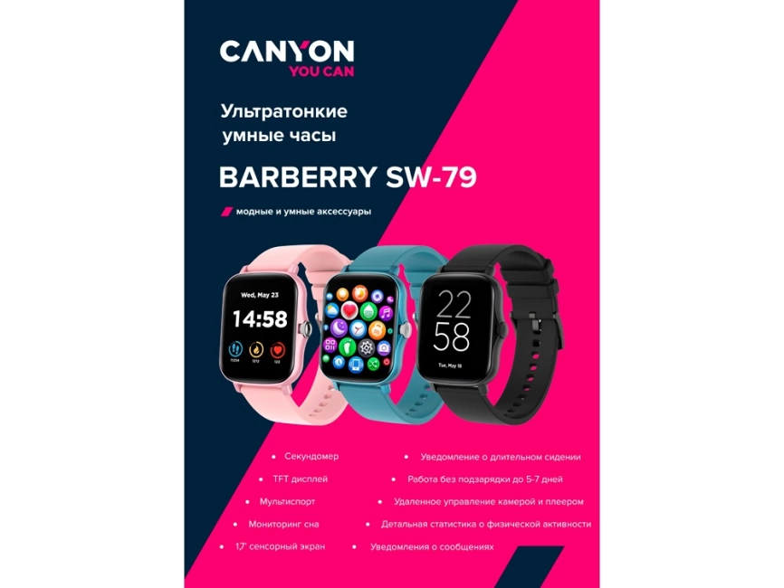 Умные часы CANYON Barberry SW-79, IP 67, BT 5.1, сенсорный дисплей 1.7, морская волна фото 8