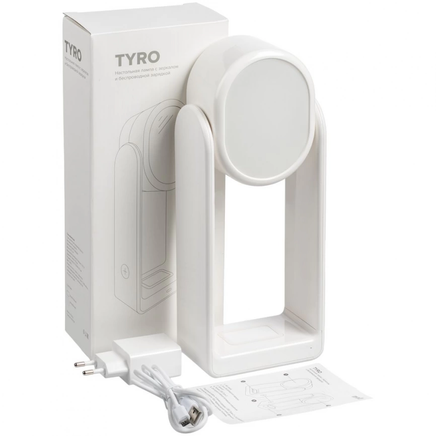Настольная лампа с зеркалом и беспроводной зарядкой Tyro, белая фото 8