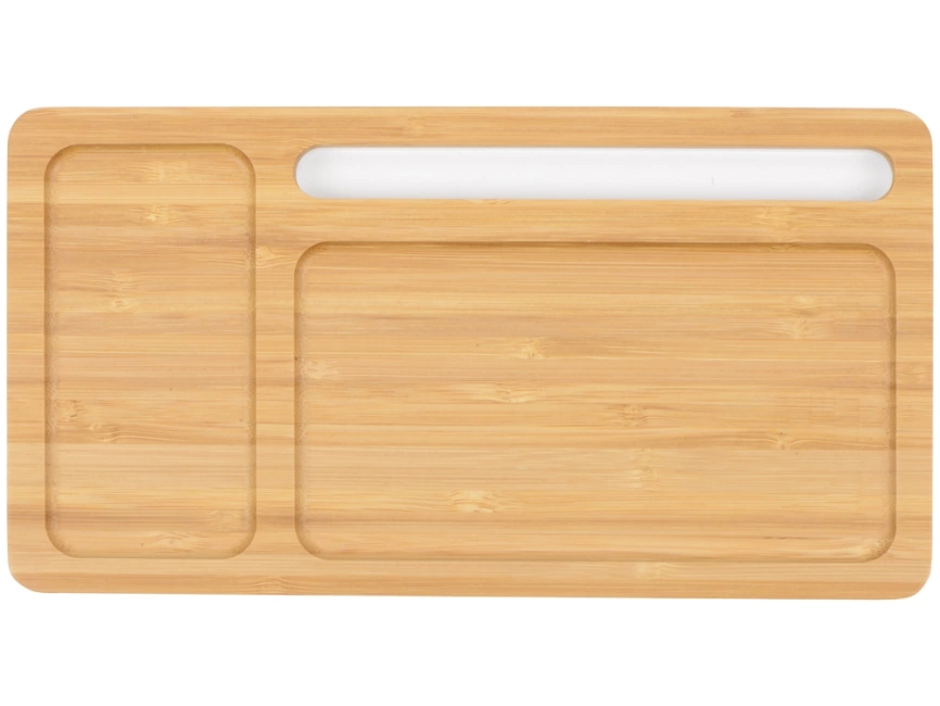 Беспроводное зарядное устройство-органайзер из бамбука Timber, натуральный/белый фото 3