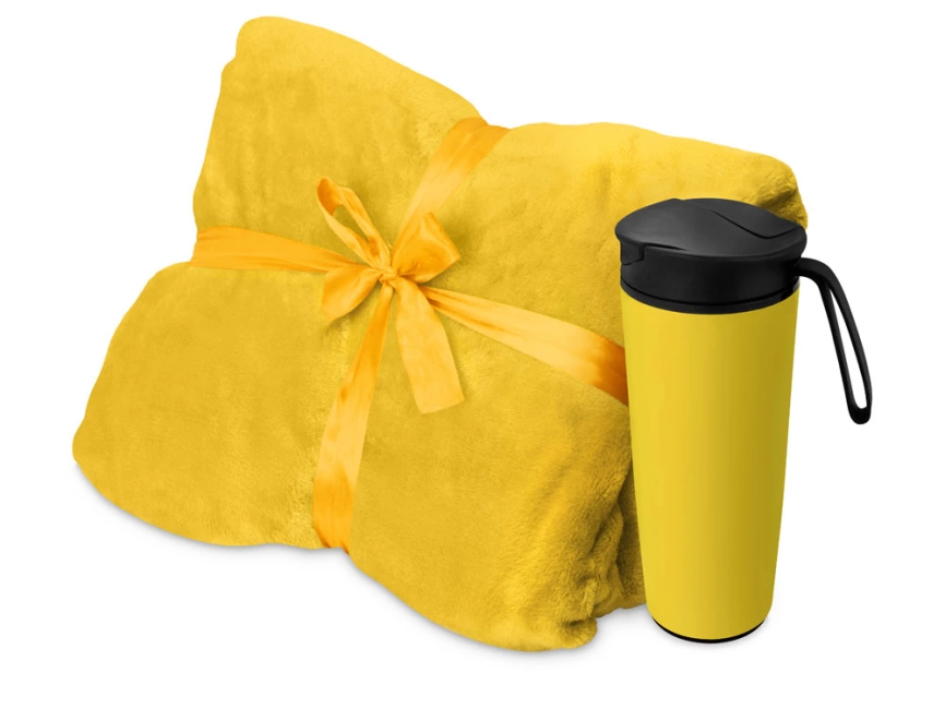 Подарочный набор с пледом, термокружкой Dreamy hygge, желтый фото 1