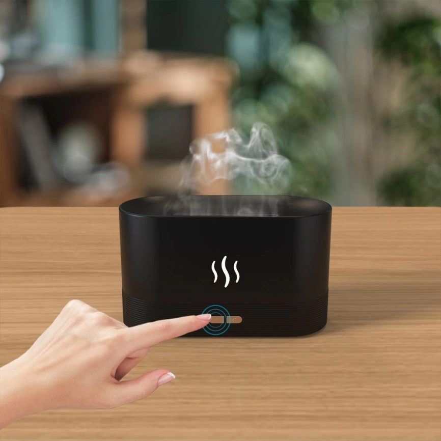 USB арома увлажнитель воздуха Flame со светодиодной подсветкой - изображением огня, чёрный фото 3