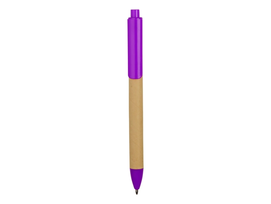 Ручка картонная пластиковая шариковая Эко 2.0, бежевый/фиолетовый фото 2