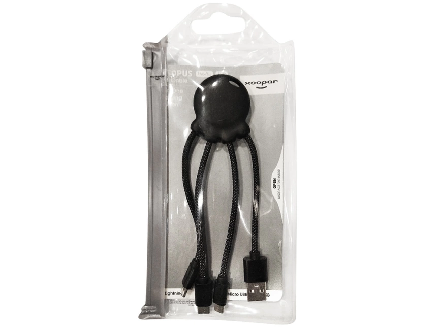 Зарядный кабель Octopus Light с подсветкой логотипа, черный фото 3
