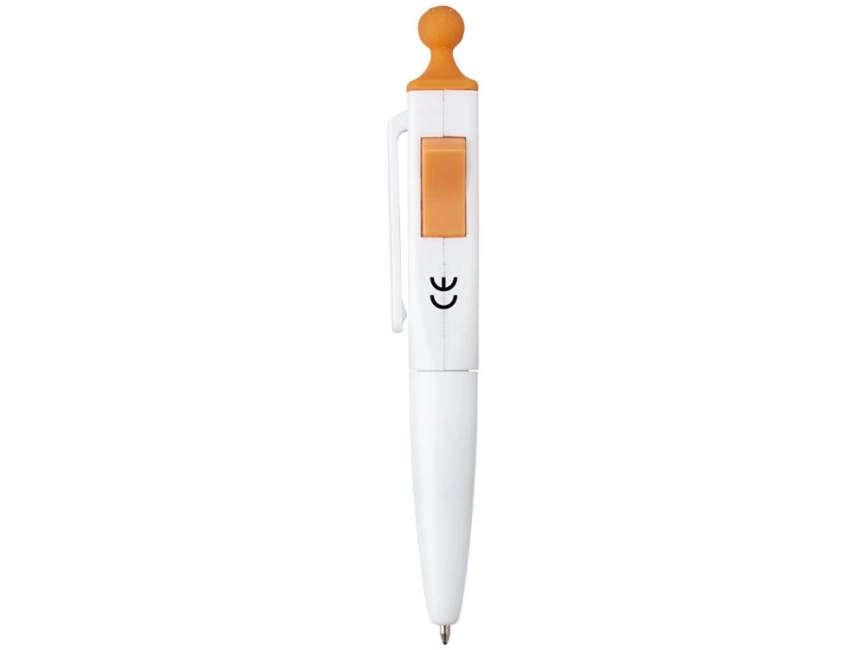 Ручка шариковая Clic Pen, белая с оранжевым фото 2