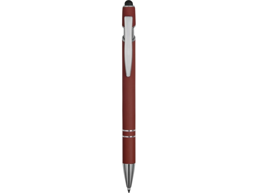 Ручка металлическая soft-touch шариковая со стилусом Sway, темно-красный/серебристый фото 2