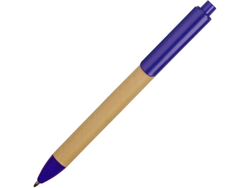 Ручка картонная пластиковая шариковая Эко 2.0, бежевый/синий фото 2