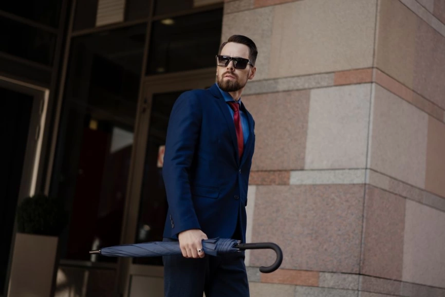 Зонт-трость Magic с проявляющимся цветочным рисунком, темно-синий фото 9