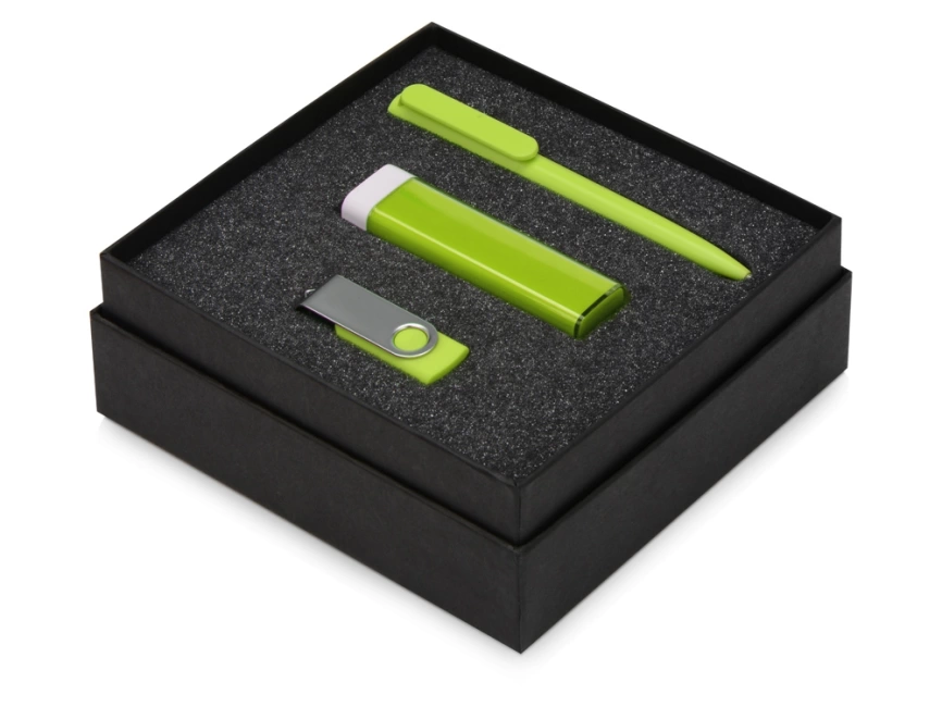 Подарочный набор On-the-go с флешкой, ручкой и зарядным устройством, зеленое яблоко фото 2