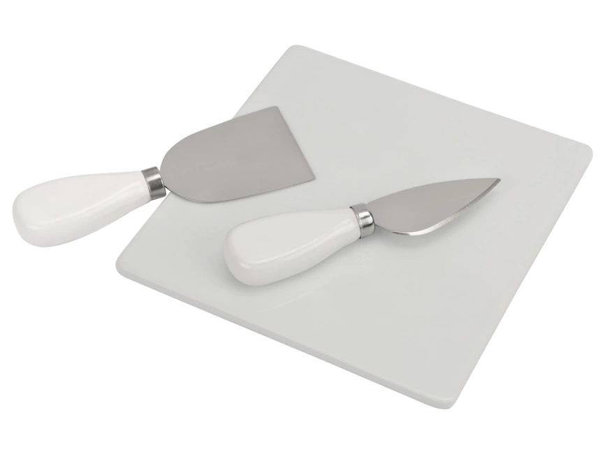 Набор для сыра Cheese Break: 2  ножа керамических на  деревянной подставке, керамическая доска фото 3