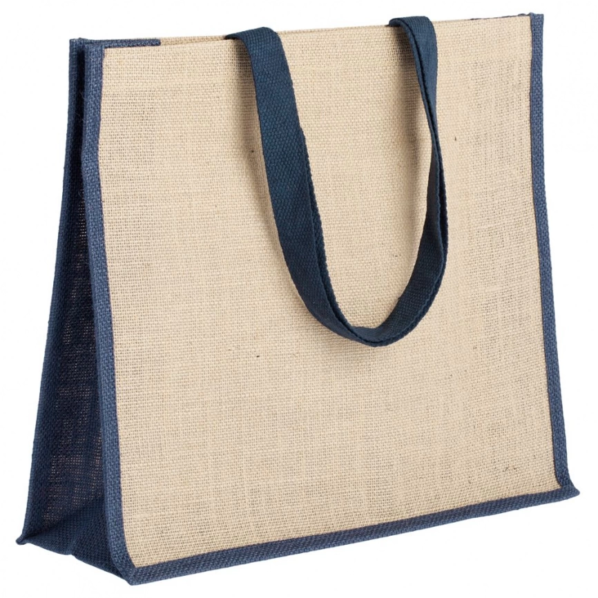 Холщовая сумка для покупок Bagari с синей отделкой фото 1