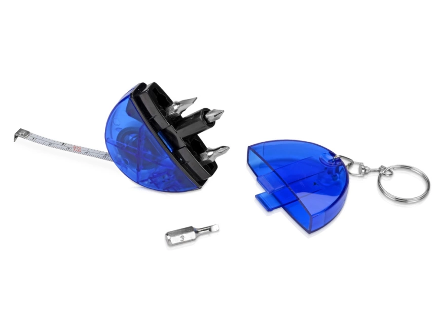 Брелок-рулетка с набором отверток и фонариком, синий фото 3