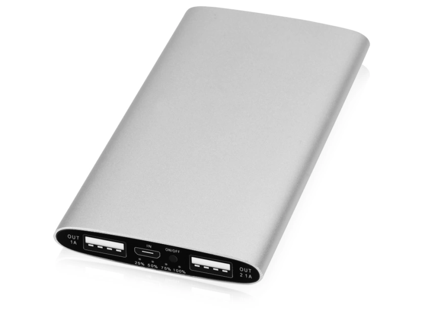 Портативное зарядное устройство Мун с 2-мя USB-портами, 4400 mAh, серебристый фото 1