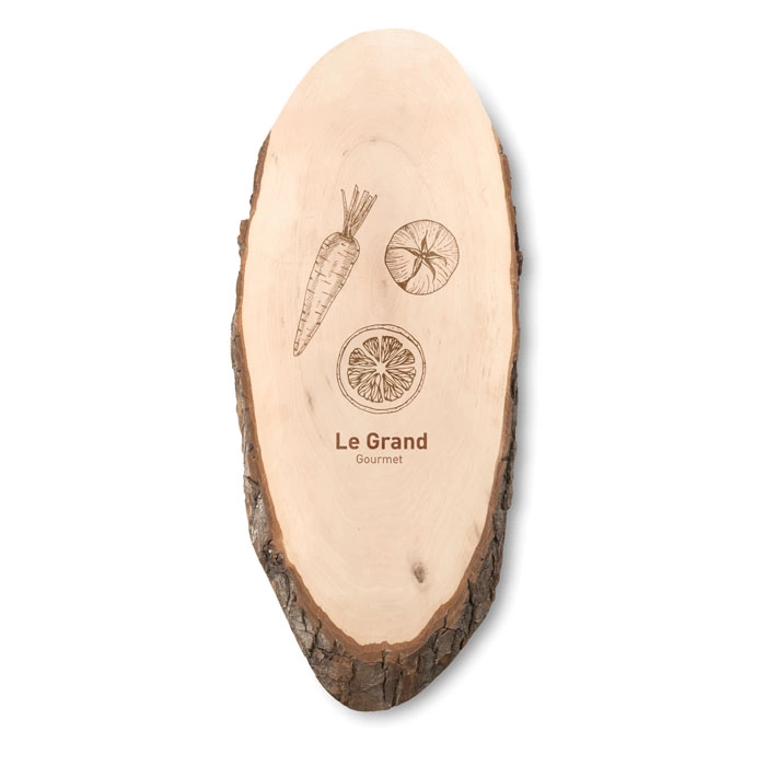 Oval wooden board with bark фото 2