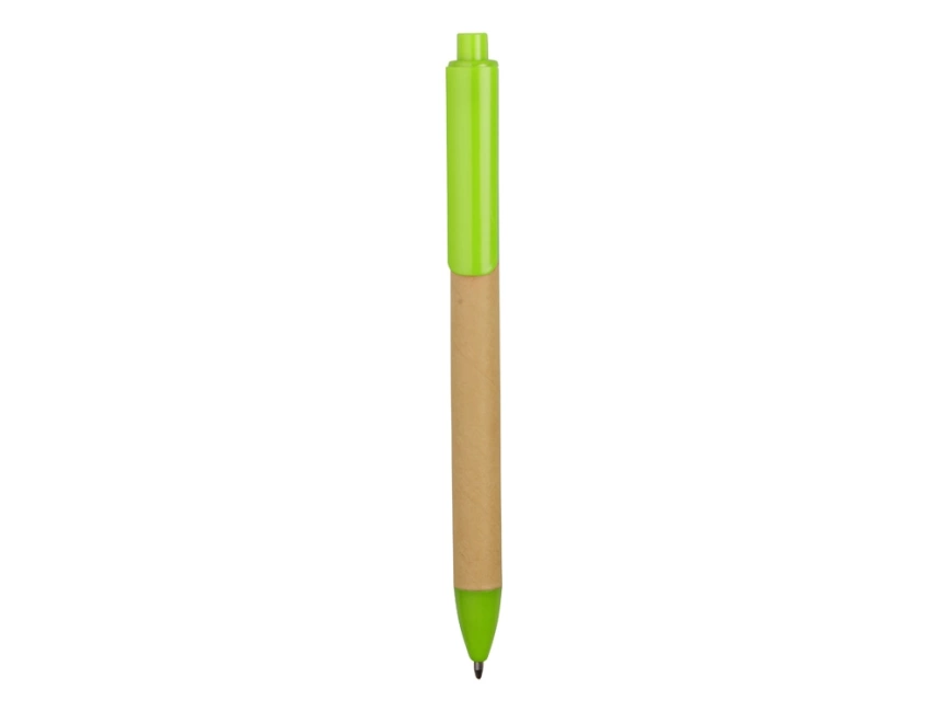 Ручка картонная пластиковая шариковая Эко 2.0, бежевый/зеленое яблоко фото 2