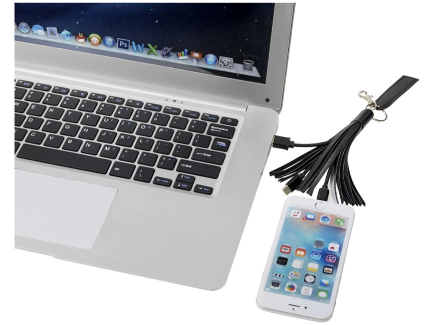 Тканевый кабель для зарядки Tassel 3-в-1, черный фото 5