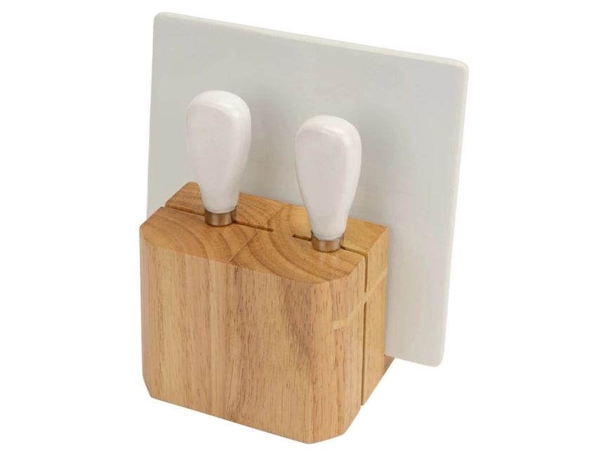 Набор для сыра Cheese Break: 2  ножа керамических на  деревянной подставке, керамическая доска фото 2