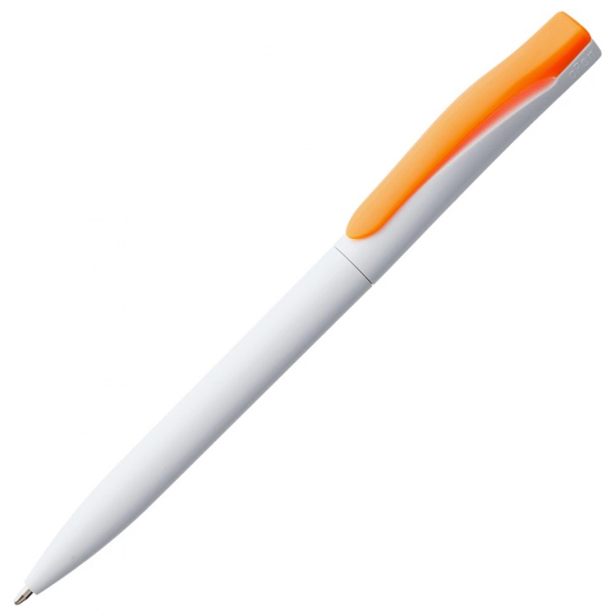 Ручка шариковая Pin, белая с оранжевым фото 1