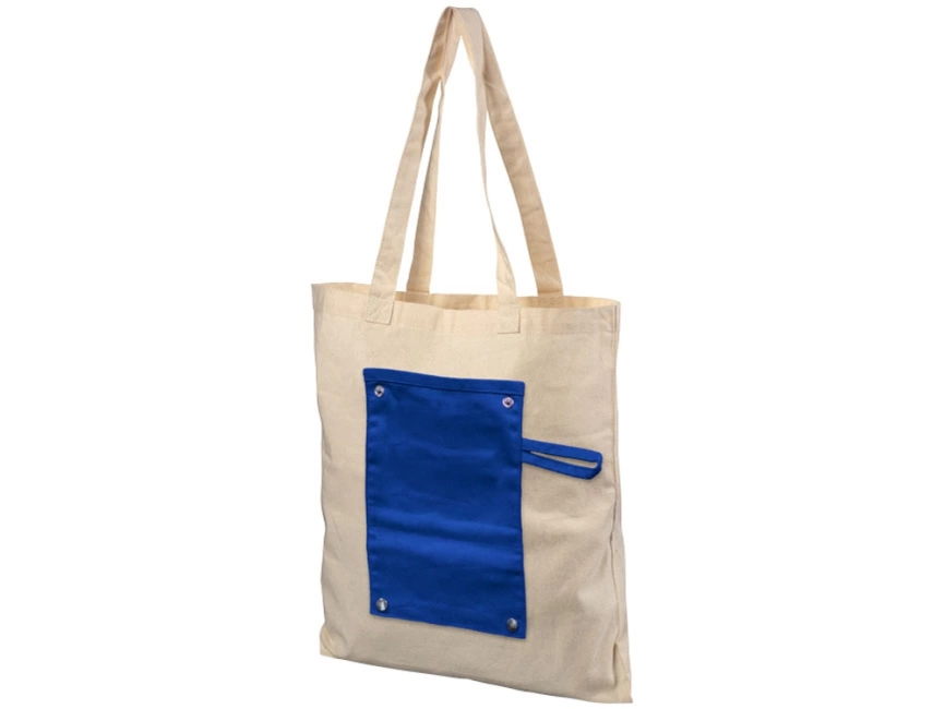 Хлопковая рулонная сумка-тоут на кнопках, натуральный/синий фото 1