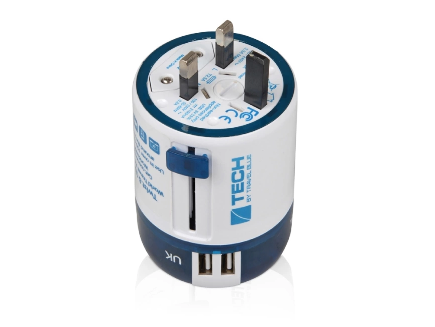 Адаптер с 2-умя USB-портами для зарядки Travel Blue Twist & Slide Adaptor голубой/белый фото 5