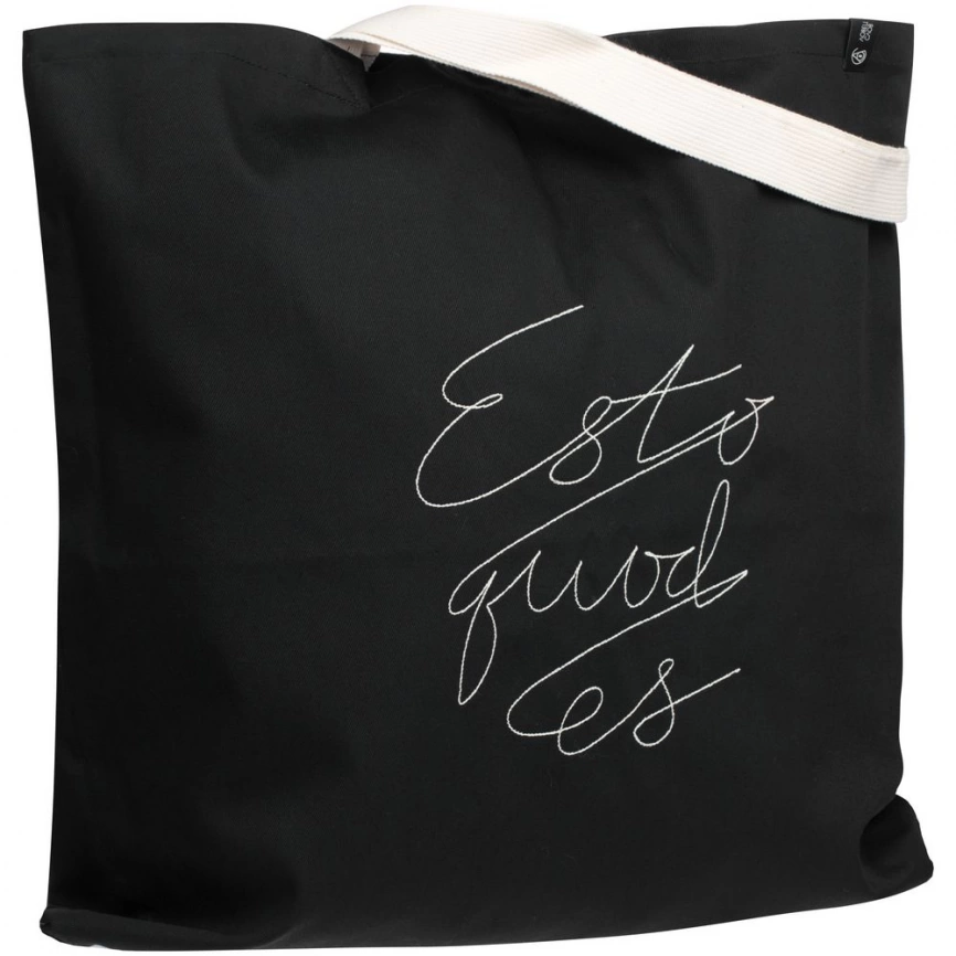 Холщовая сумка с вышивкой Esto Quod Es, черная фото 2
