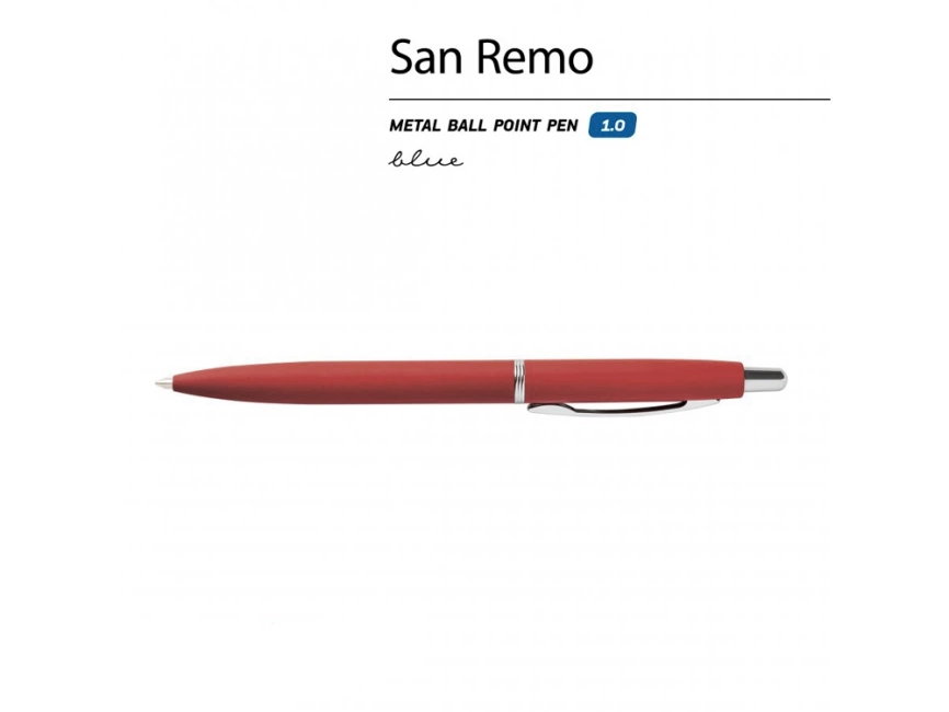 Ручка SAN REMO шариковая, автоматическая, красный  металлический корпус 1.00 мм, синяя фото 2