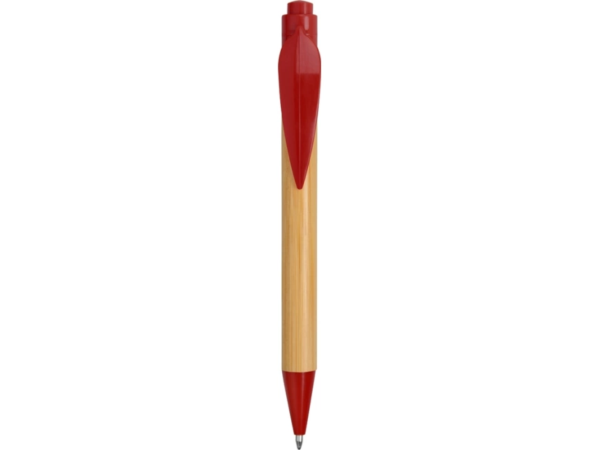 Ручка шариковая Листок, бамбук/красный фото 2
