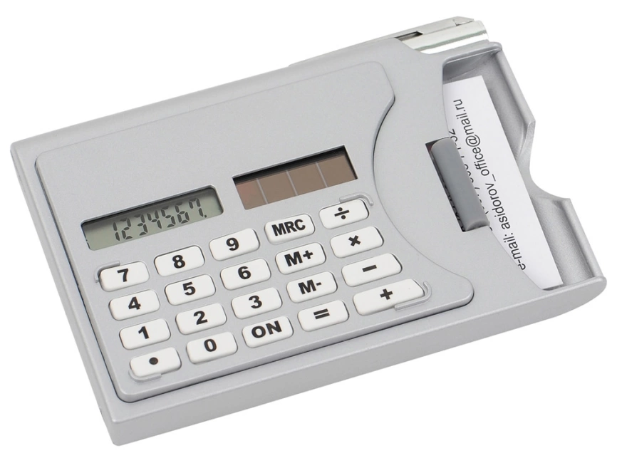 Визитница Бухгалтер с калькулятором и ручкой, серый фото 1
