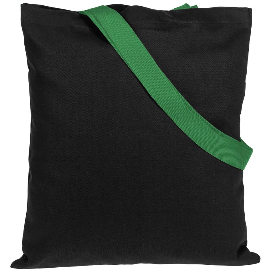Холщовая сумка BrighTone, черная с зелеными ручками фото 2