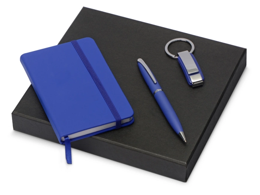 Набор с блокнотом, ручкой и брелком Busy, синий фото 1