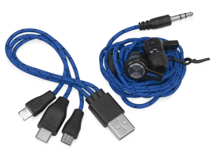 Набор с наушниками и зарядным кабелем 3-в-1 In motion, синий фото 4