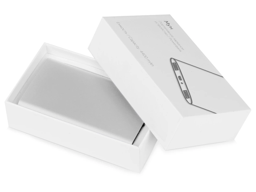 Портативное зарядное устройство Мун с 2-мя USB-портами, 4400 mAh, серебристый фото 9