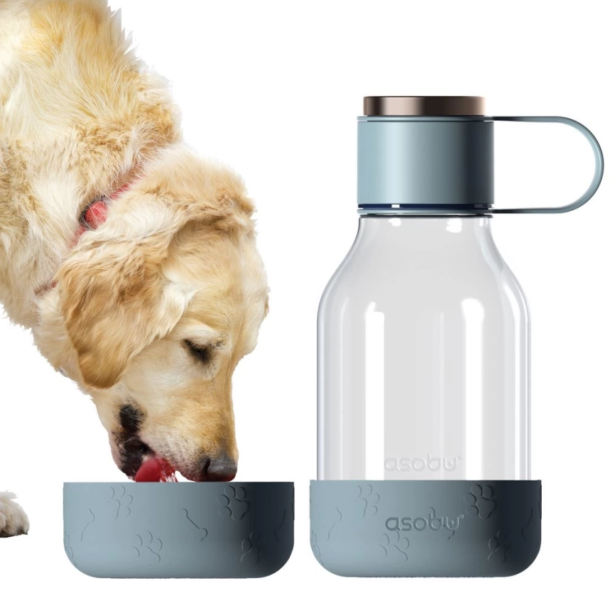 Бутылка для воды с миской для питомца Dog Water Bowl Lite, серо-голубая фото 2