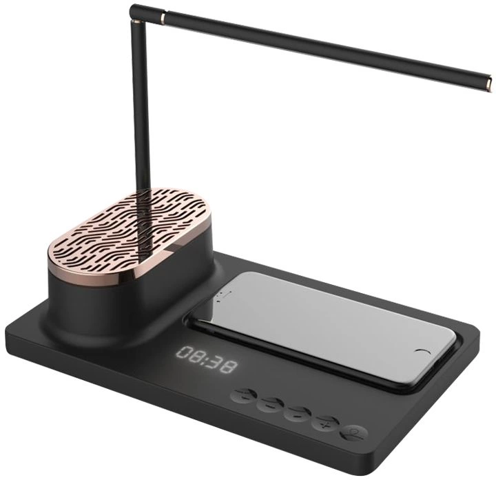 Настольная лампа Volando c колонкой, беспроводной зарядкой и дисплеем фото 1